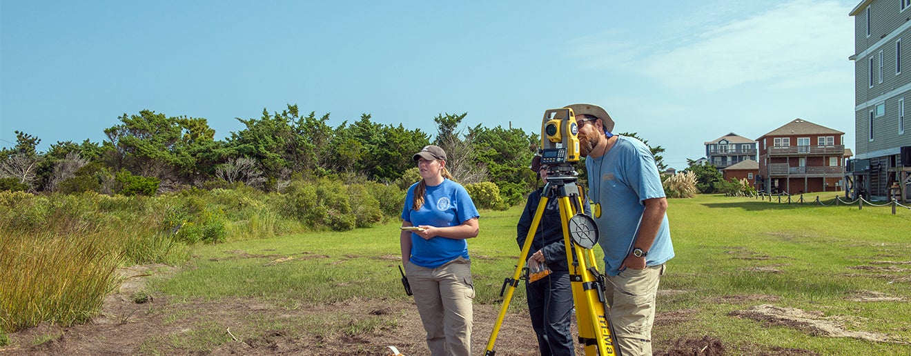 Faculty instruct terrestrial survey methods at the Pappy's Lane shipwreck site.